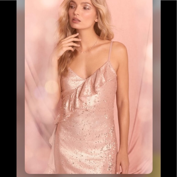 New Lulus Clementina Rose Gold Sequin Ruffled Dress ZZ - Picture 7 of 16